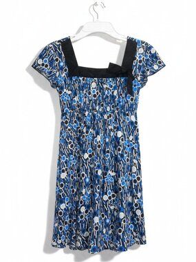 Vintage Y2K I.N. Girl Size 5 Blue Floral Geometric Satin Bow Party Dress